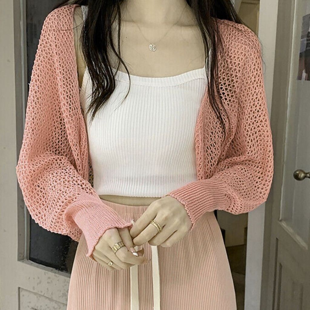Rajut Korea Style Hollow Atasan Wanita Outer Knit Jaring Bolong [HL-C_BAL]