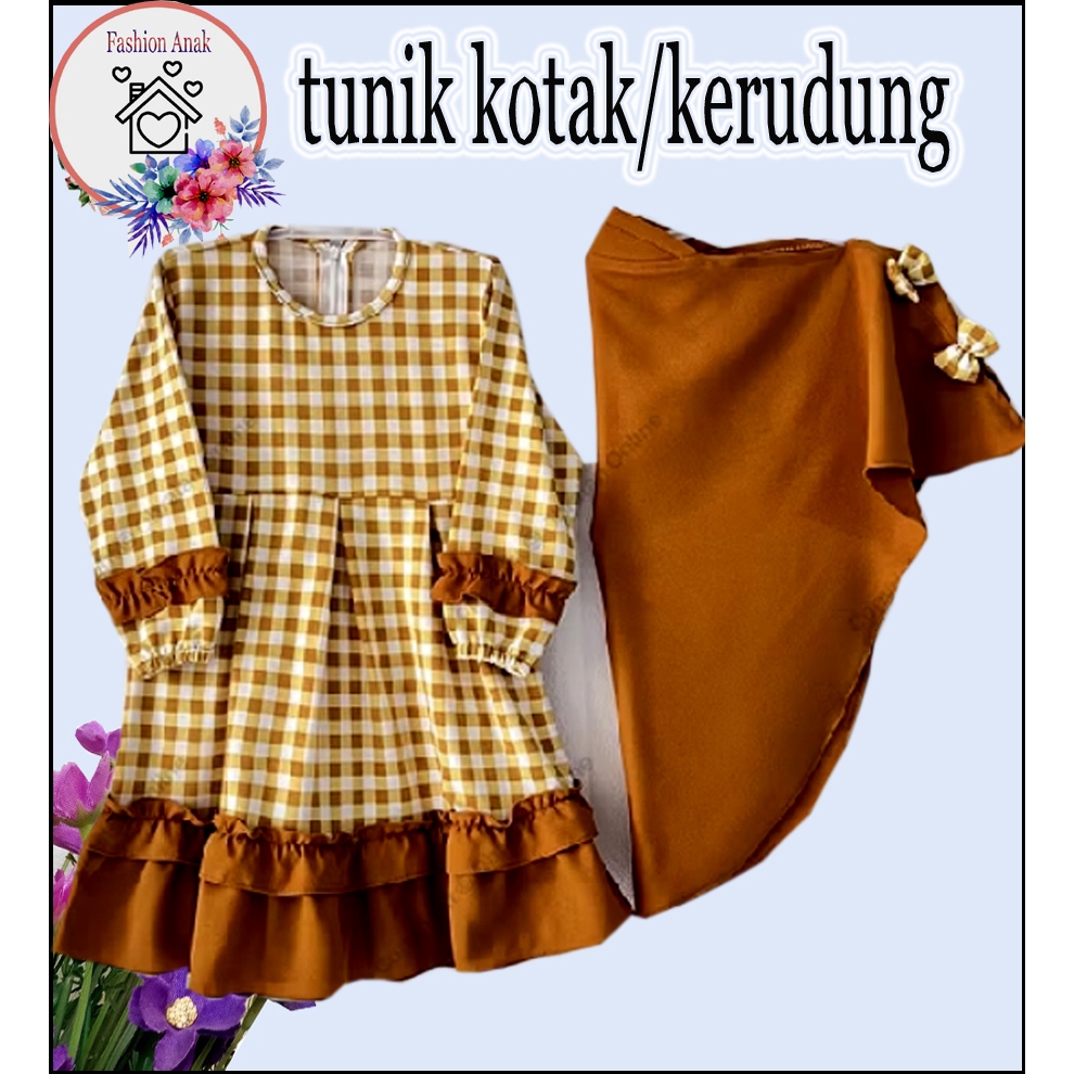 TunikAnak perempuan kekinian motip kotak kotak 3-8tahun
