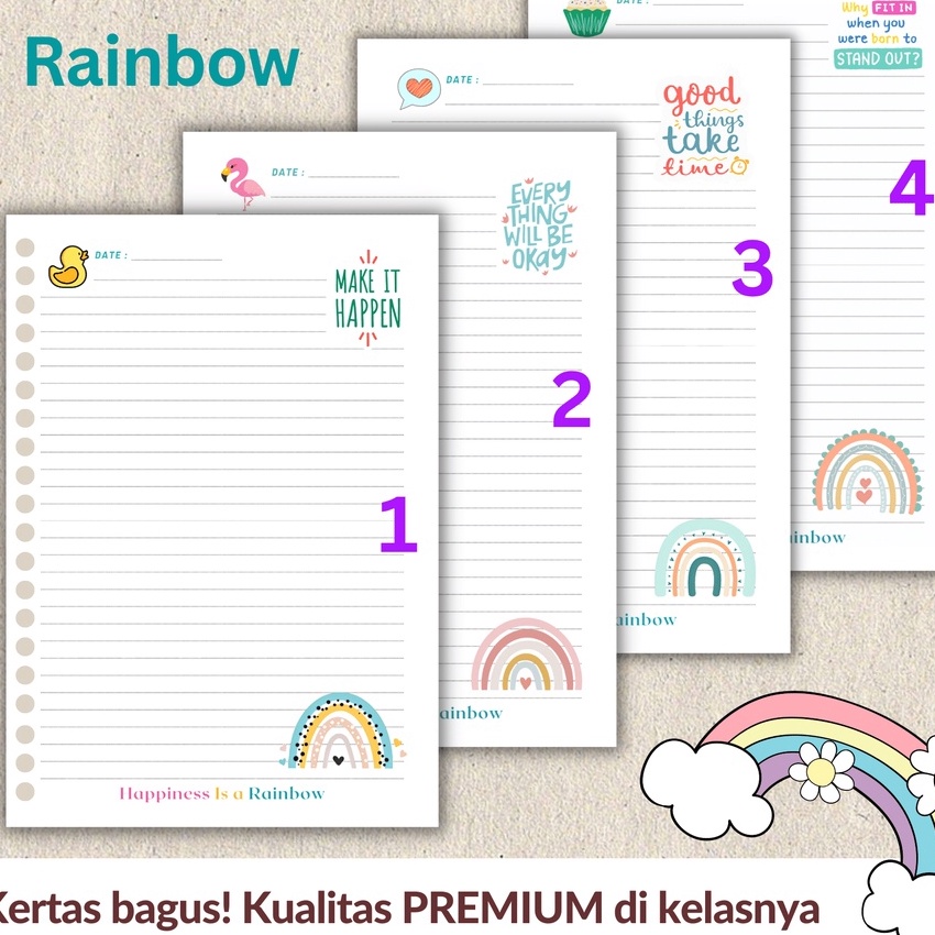

KP8 RAINBOW Loose leaf Isi Kes File binder A5 dan B5 Tebal Refill Map Binder Grid Dotted Blank Garis Kotak Titik Polos Color Warna Lucu CHESTER LIVING
