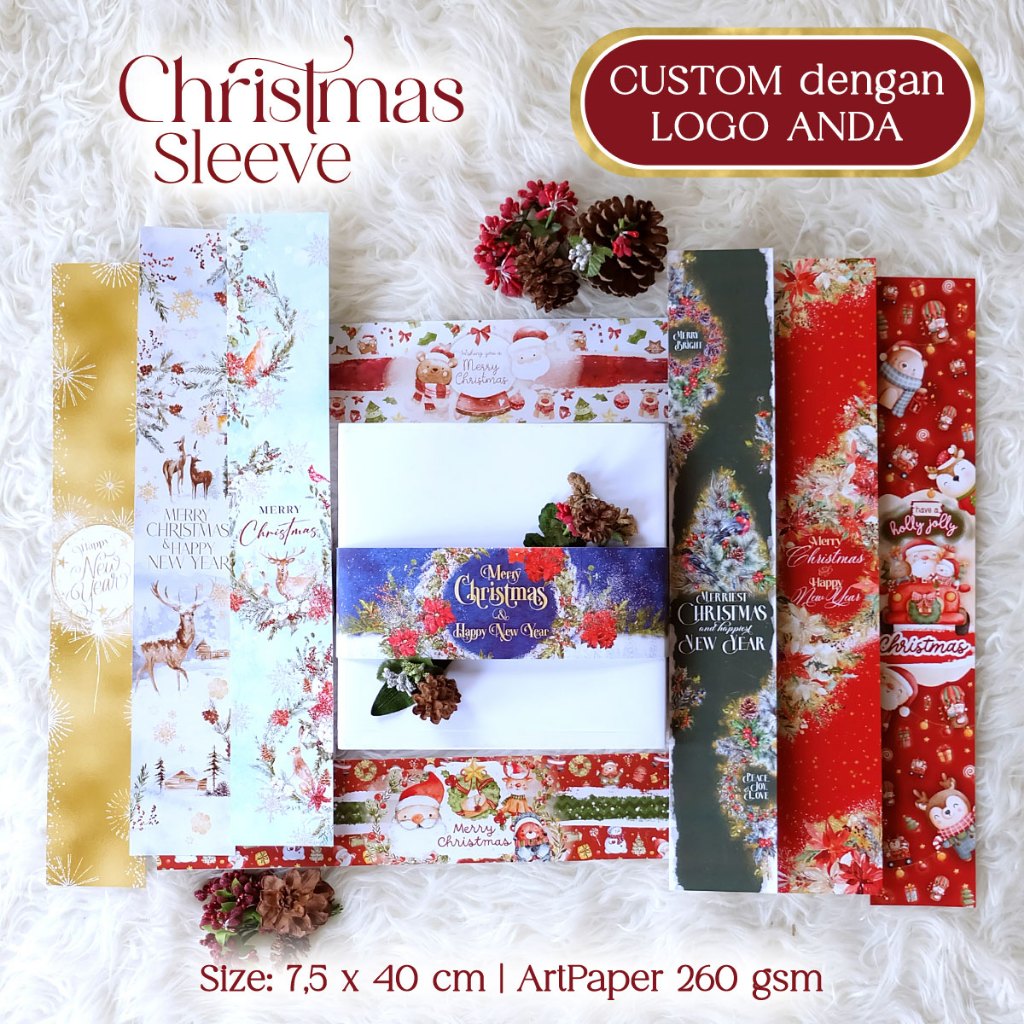 

CUSTOM Paper BELT Christmas / KUSTOM Sabuk Kertas Parcel Natal / Label Panjang Hampers/ Label Toples dengan Logo / Sabuk Toples Xmas