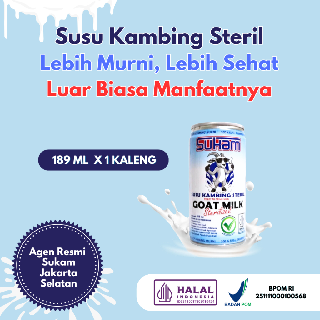 

SUKAM Susu Kambing Steril 189 ml x 1 Kaleng 100% Susu Kambing Murni