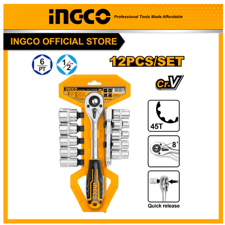 KUNCI SOCK SOCKET SET 12pcs INGCO HKTS12122