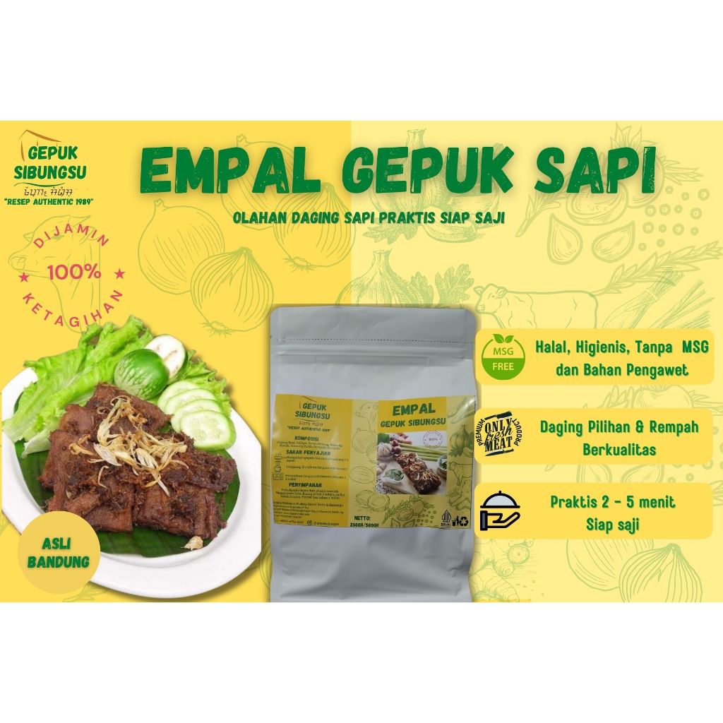 

Gepuk Sibungsu/Empal Gepuk Sapi/Siap Saji/ 250gr/500 gr