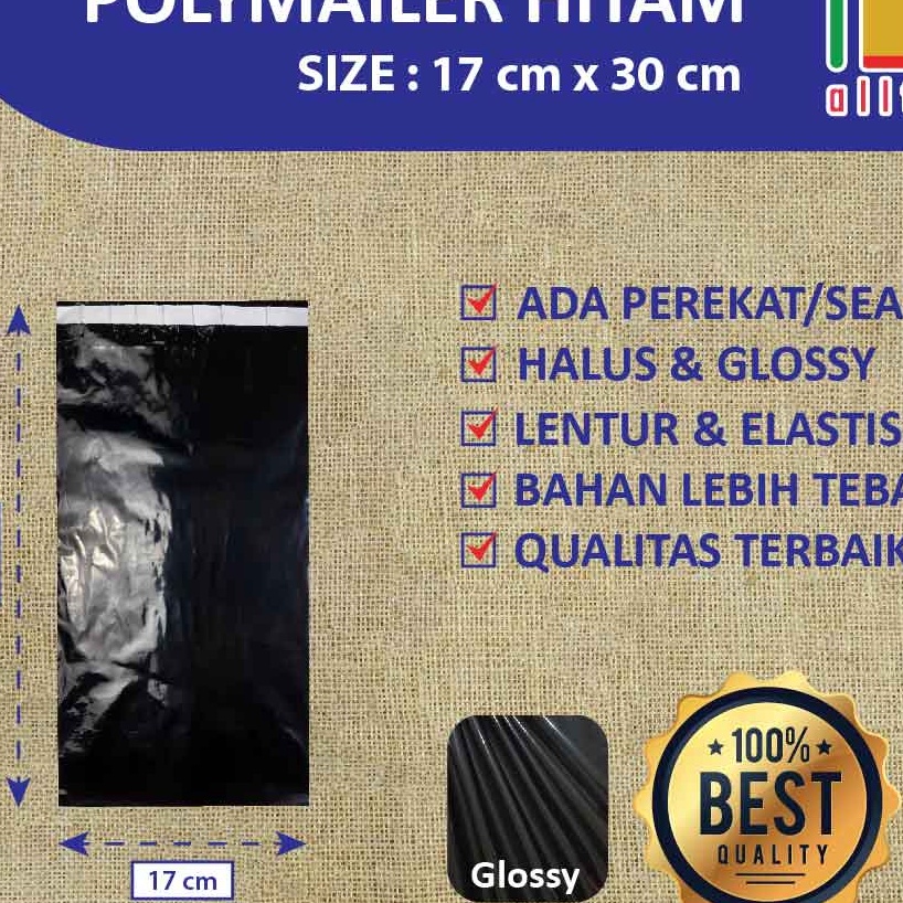 

FG2 PLASTIK PACKING OLSHOP PE POLYMAILER kantong kemasan amplop plastik 17X3 HITAM GLOSSY mewah