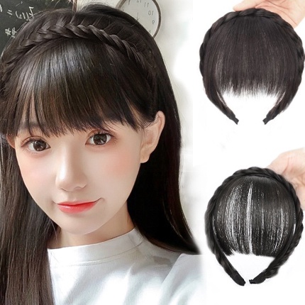 Ready Terpopuler  WIG BAndo Poni  Wig Poni Rambut Palsu Model Tulang Ikan  Bando Kepang berponi  ban