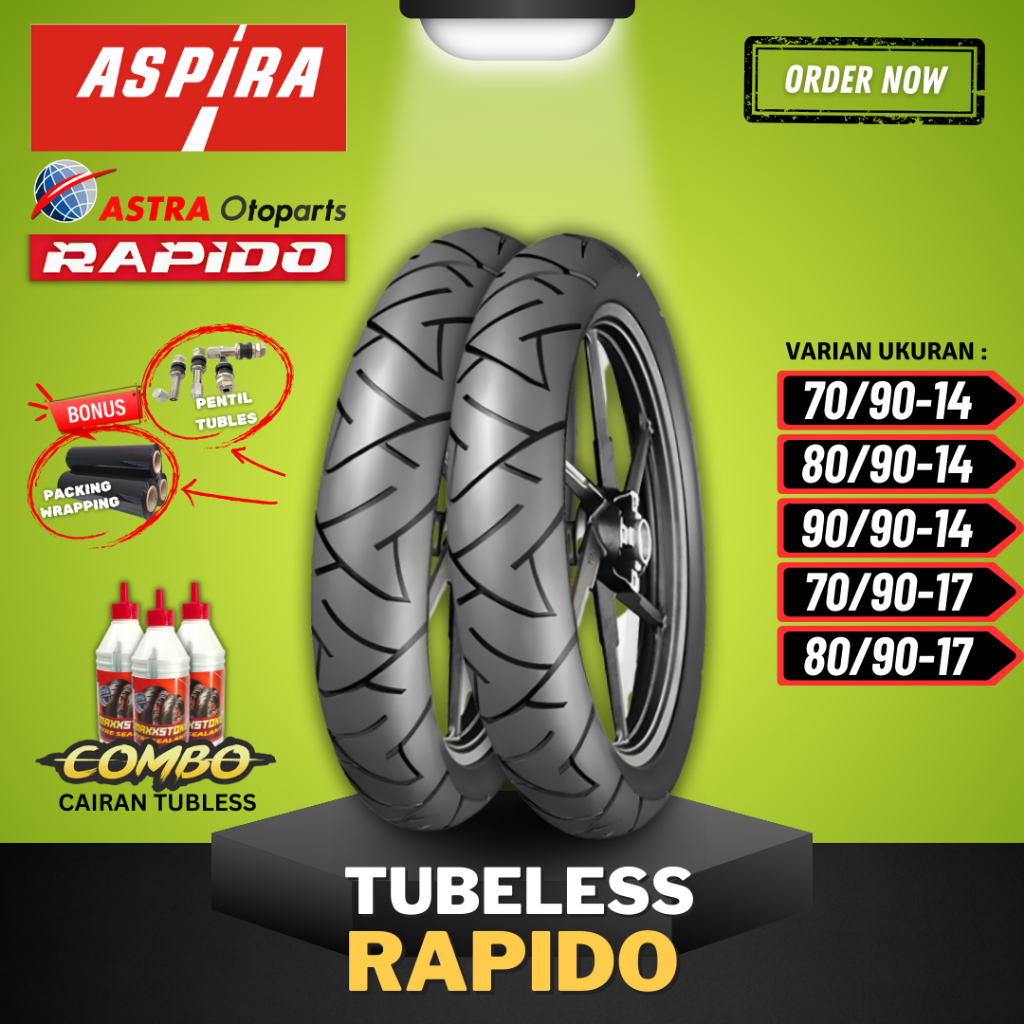 BAN ASPIRA RAPIDO TUBELESS (70/90 - 80/90 - 90/90) / BAN LUAR TUBLES ASPIRA MAXIO RAPIDO RING 14 / R