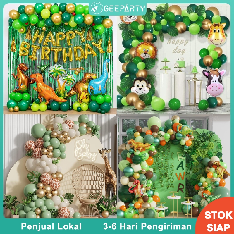 GeeParty Jungle Safari Hewan Dinosaurus Balon Garland Set Arch Kit Untuk Perlengkapan Dekorasi Pesta