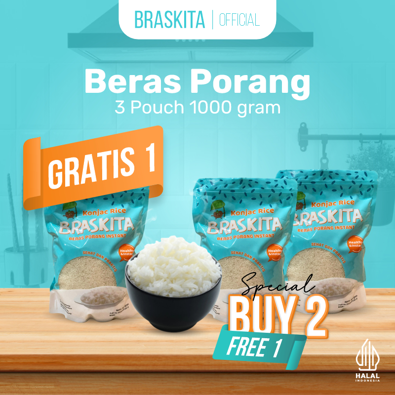 

[BUY 2 GET 1] Braskita Beras Porang 2 Pouch GET 1 FREE