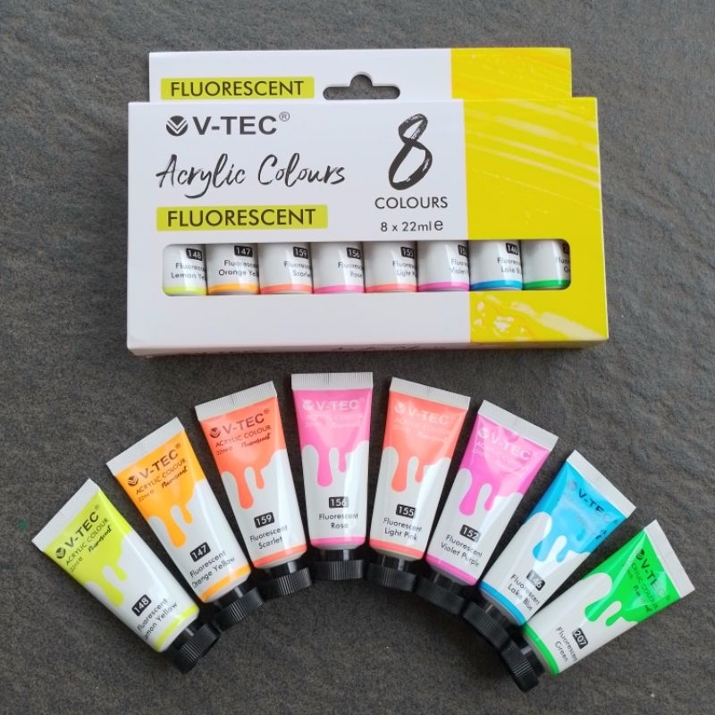 

Cat Acrylic V-TEC Colours Flourescent 22 ml 8 Warna ( Set ) [ Original ]