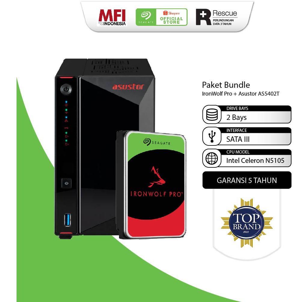 [Bundle] Seagate IronWolf Pro HDD / Hardisk NAS + ASUSTOR AS5402T 2 Bay