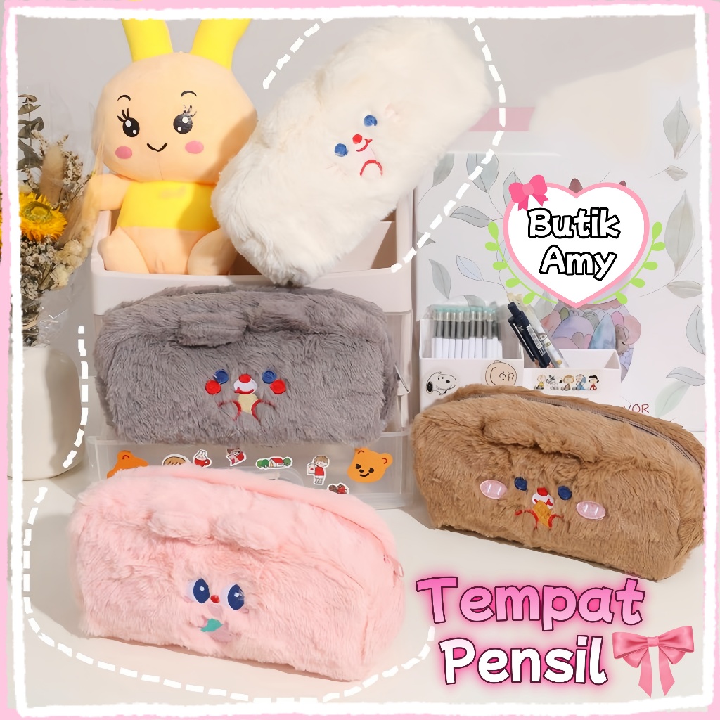 

【COD】Tempat Kotak Pensil Kartun Bulu Soft Cute Tas Pensil Kosmetik Kecil Beruang Lucu Pencil Case