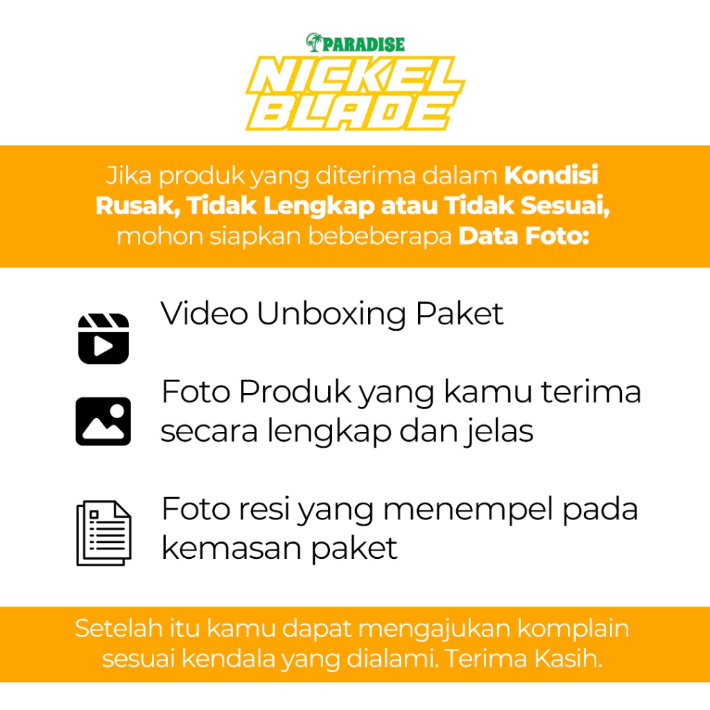 Kail Paradise Nickel Blade Tajam 3 Ruit Anti Korosi Anti Mocel Orinal 100%