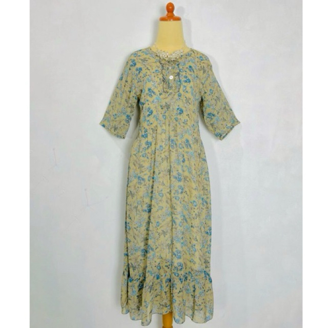 Dress gamis abaya wanita sultan BKK Bangkok premium long maxi motif fullprint bunga flower floral tr