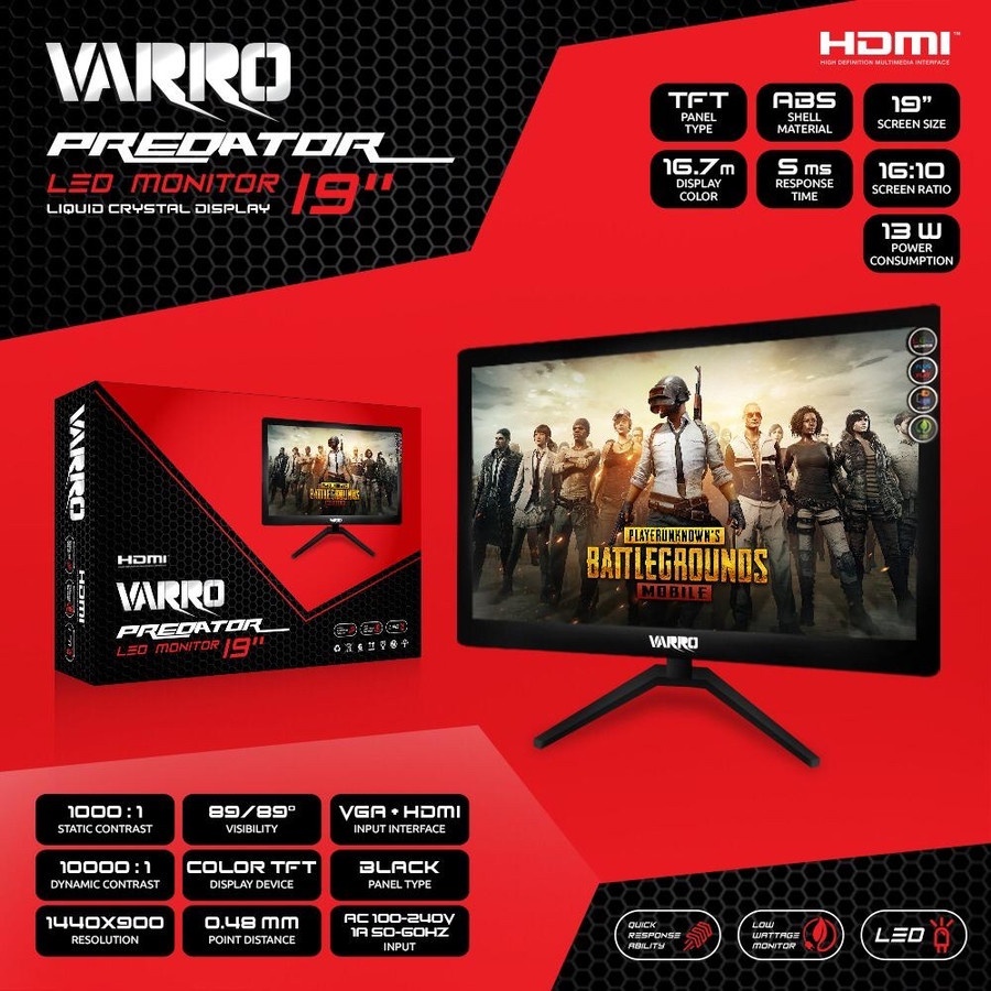 MONITOR LED VARRO 19" HDMI 19 INCH PREDATOR GAMING