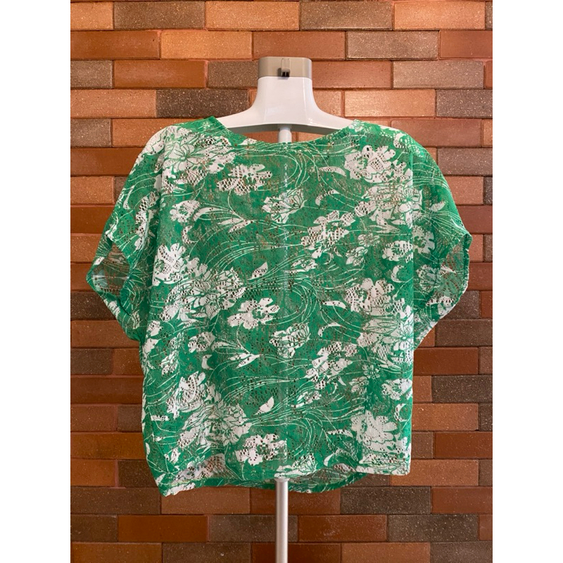 Blouse Brukat Hijau Bunga [PRELOVED]
