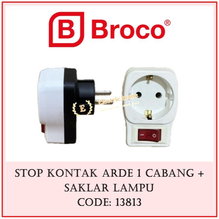 Broco Stop Kontak 1 Cabang dengan Arde, Saklar dan Lampu 13813