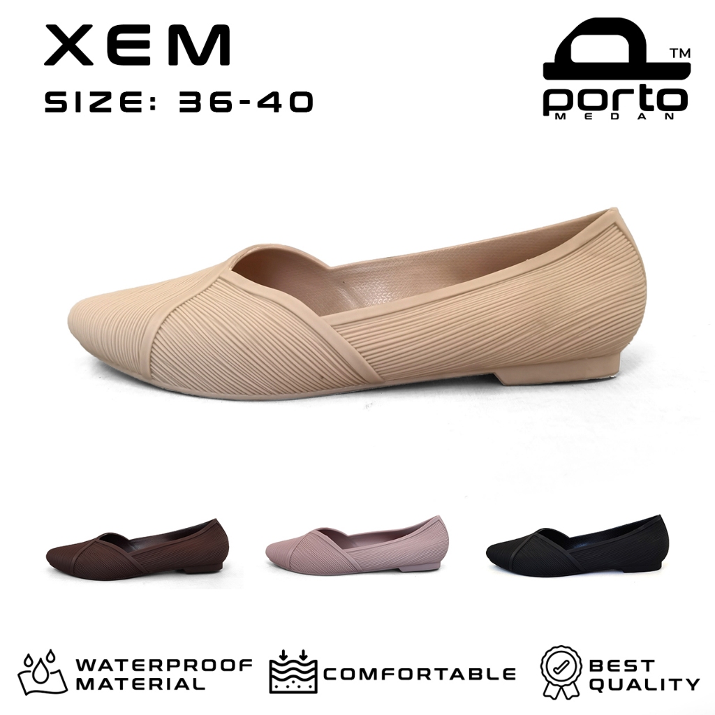 Porto Lady XEM Sepatu Selop Flatshoes Wanita Ballerina Karet Kasual Formal