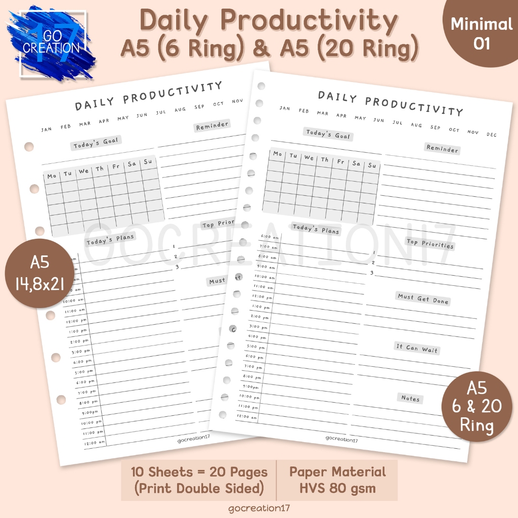 

Buku Planner Kertas Isi Binder Daily Productivity Simple Minimalis A5