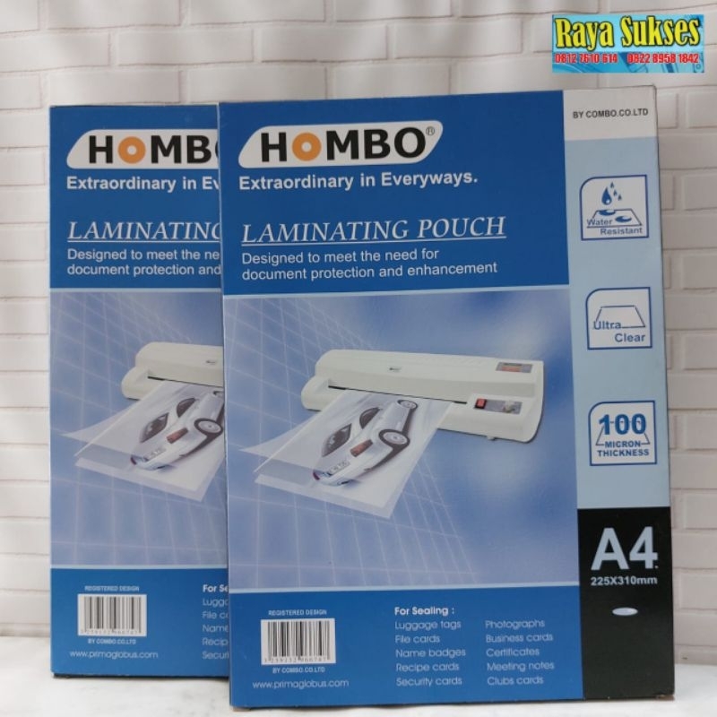 

Plastik Laminating Film Hombo Ukuran A4(225×310 mm)/Laminating Pouch Hombo