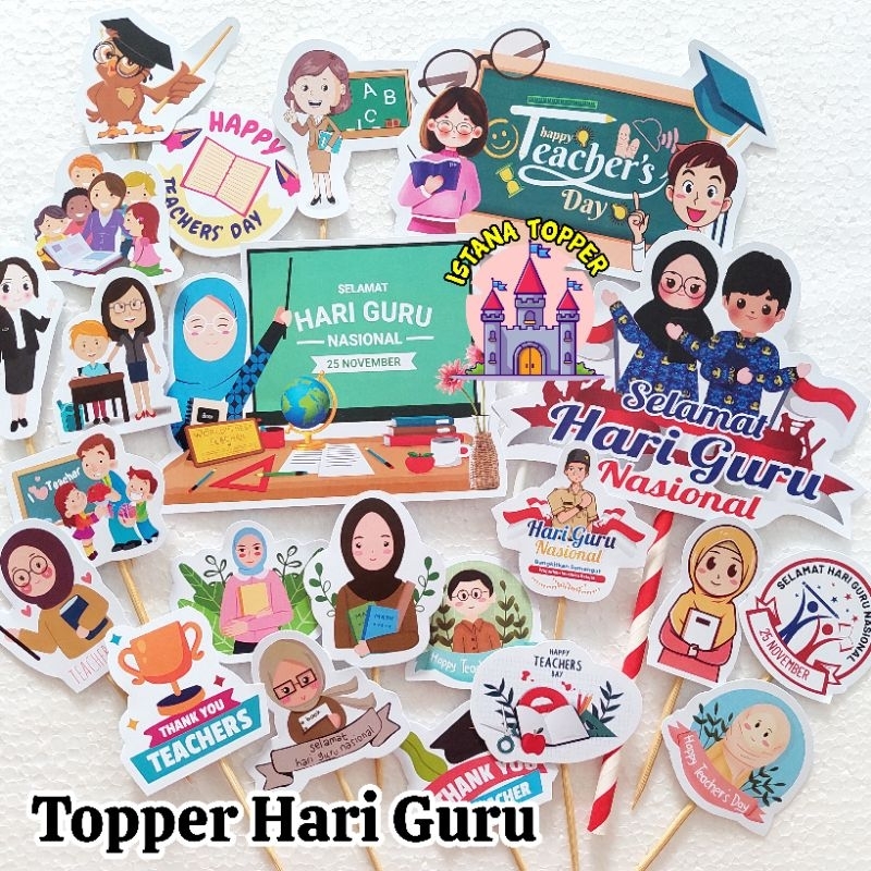 Topper Cake STANDART  Tema Hari Guru / Topper Teacher Day / Hari Guru Indonesia/ Topper Guru
