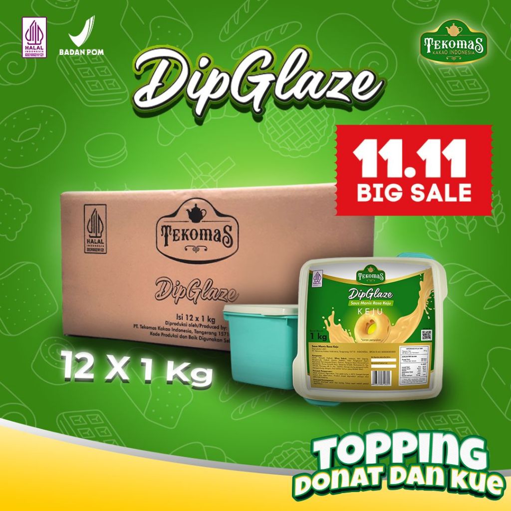 

TEKOMAS - 1 Dus Isi 12 Dip Glaze 1 Kg Rasa Keju/Cheese Saus Manis Topping Donat Lumer Bahan Kue