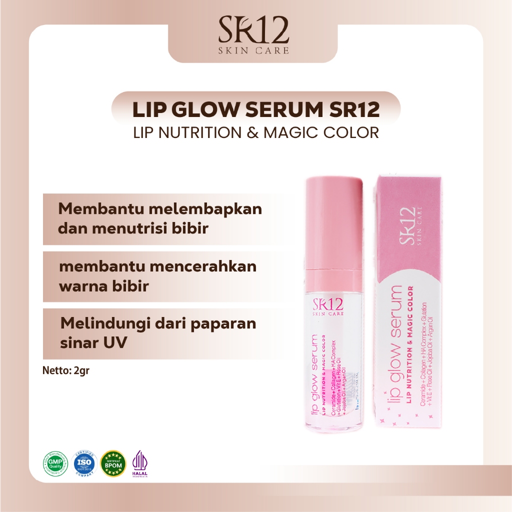 Lip Glow Serum Bibir SR12 - Serum Bibir - Lipstik & Pelembab Bibir Alami  - Pemerah Original BPOM