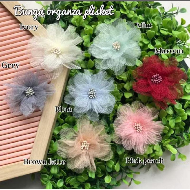 PER 1 BIJI - BUNGA ORGANZA PLISKET / BUNGA PLISKET / BUNGA ORGANZA / APLIKASI BUNGA PLISKET