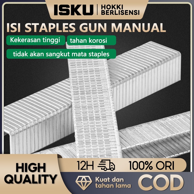 

ISKU Staples Gun Manual/Isi Ulang Refill Staples 1000pcs 1.2*10mm Perkakas Isi Stapless Tembak Gun Tacker