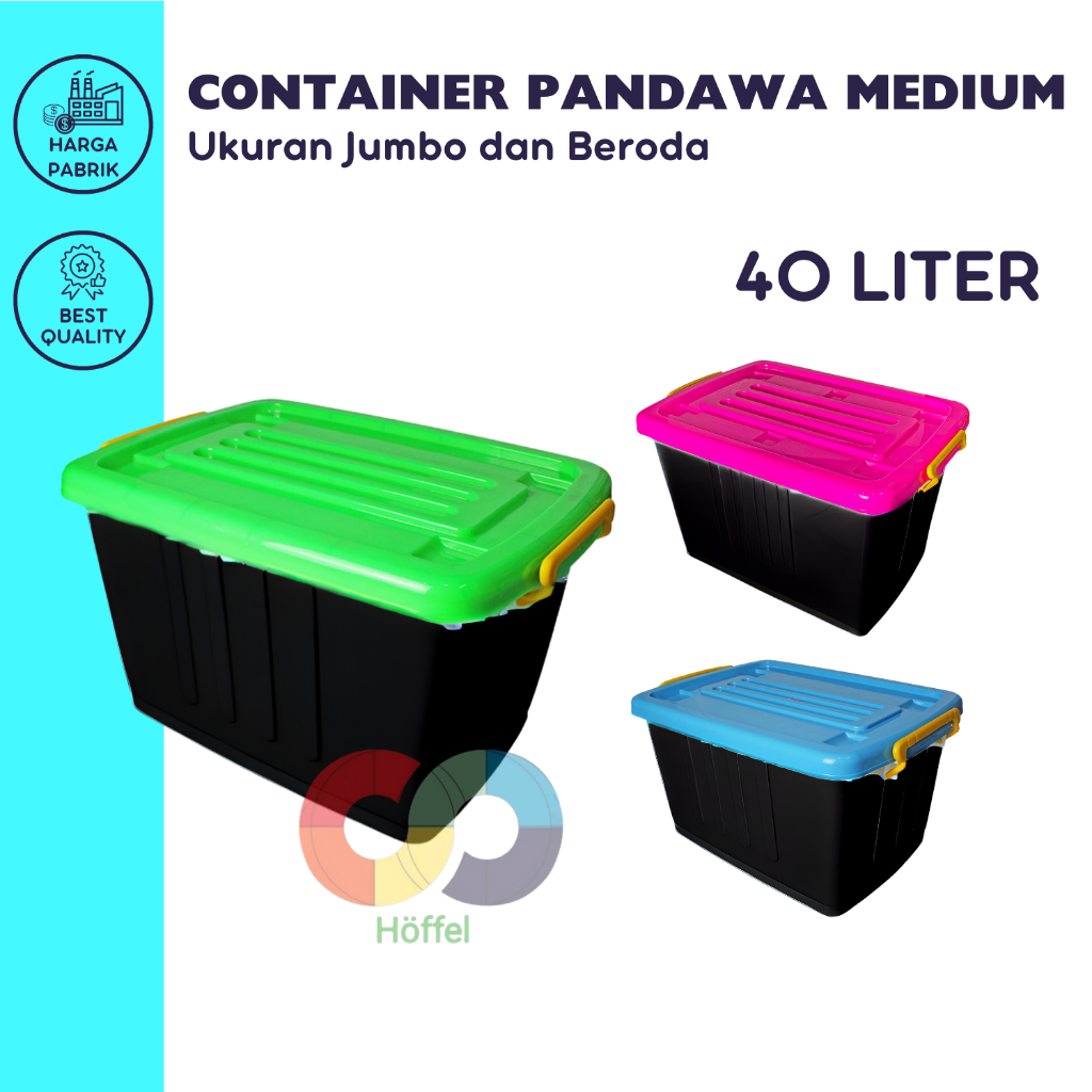 Box Container 40 Liter + Roda Hitam Plastik Kotak Penyimpanan Barang -  Kontainer Box Murah Serbagun