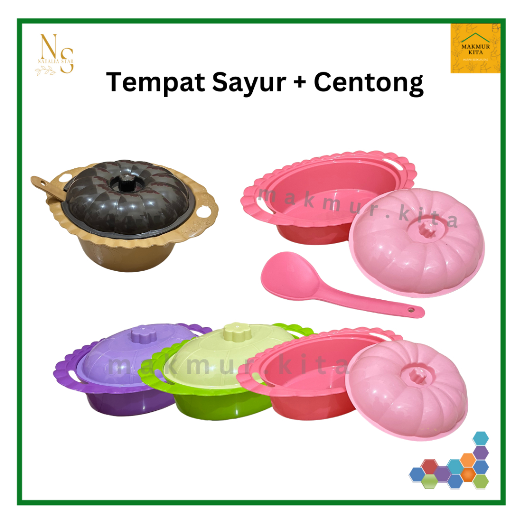 Basi Prasmanan Tempat Wadah Sayur Oval Bulat + Tutup Centong Plastik