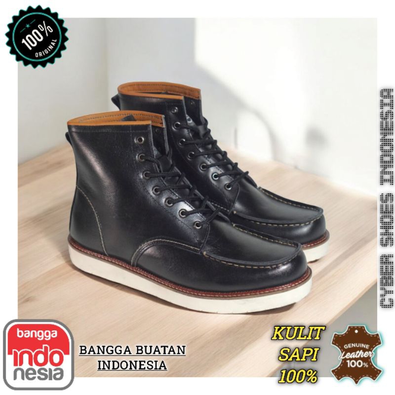 REWIND BLACK SOLID X CYBERGROUP89 - Mens Moctoe Boots Sepatu Boot Pria Like Redwings Kulit Original