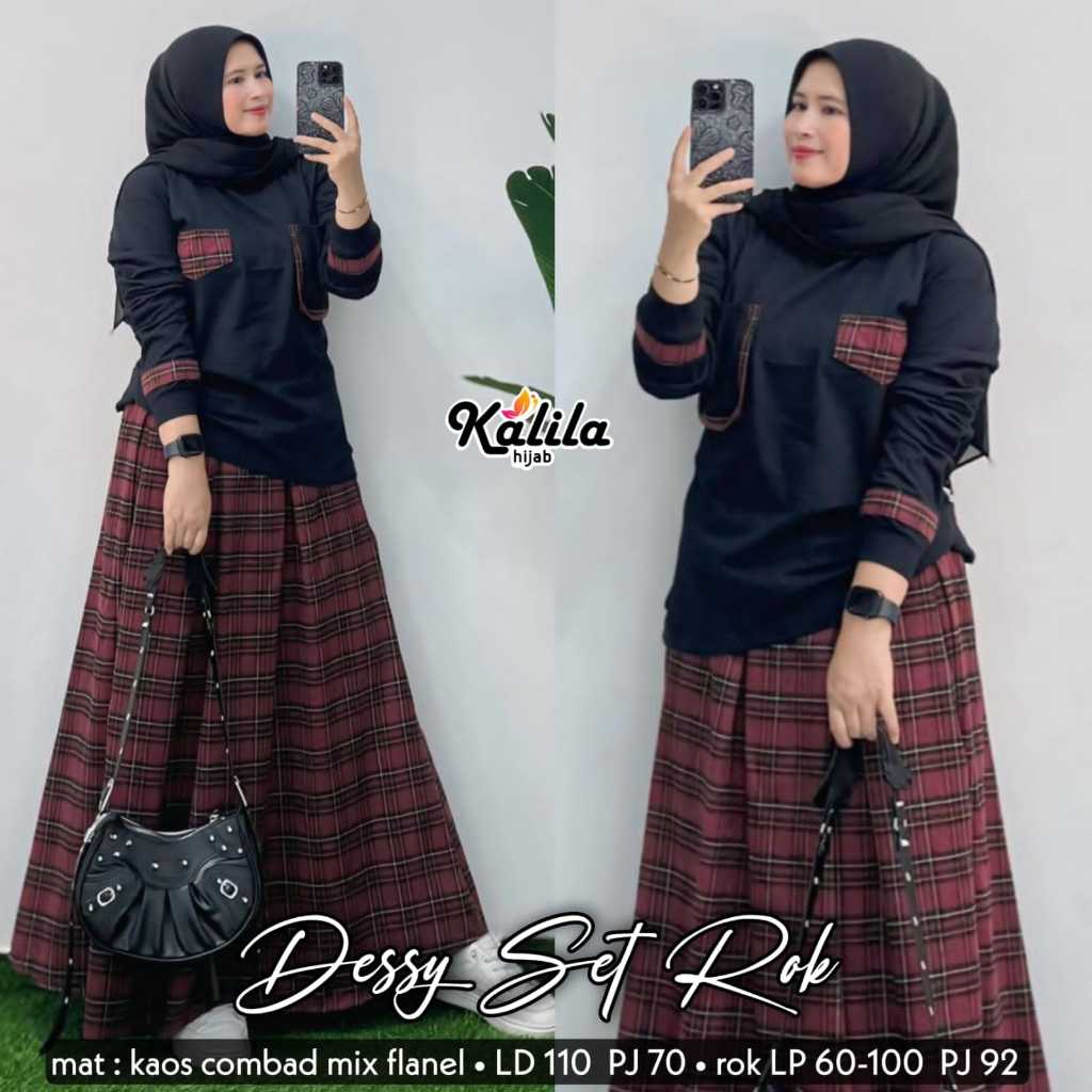 DESSY SET ROK KALILA / SETELANW ANITA ATASAN MIX ROK BAHAN COMBAD MIX FLANEL PREMIUM
