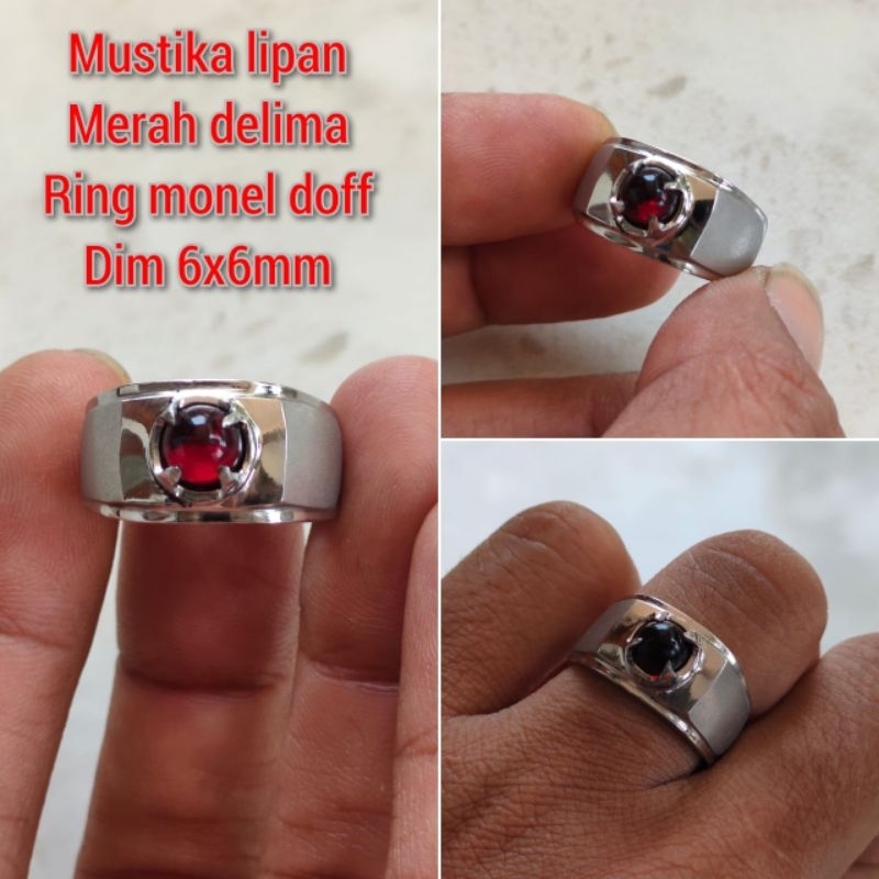 CINCIN PRIA BATU MUSTIKA LIPAN MERAH DELIMA SIEM BULAT RING MONEL DOFF