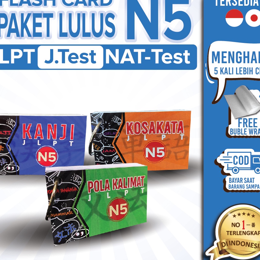 Langka Flashcard SET JLPT N5 Kanji Kosakata Pola Kalimat NATTest  JTest Kamus Belajar dan Menghafal 