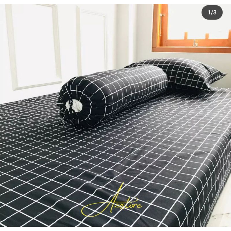 Sprei motif kotak hitam | sprei kotak kotak | sprei aesthetic