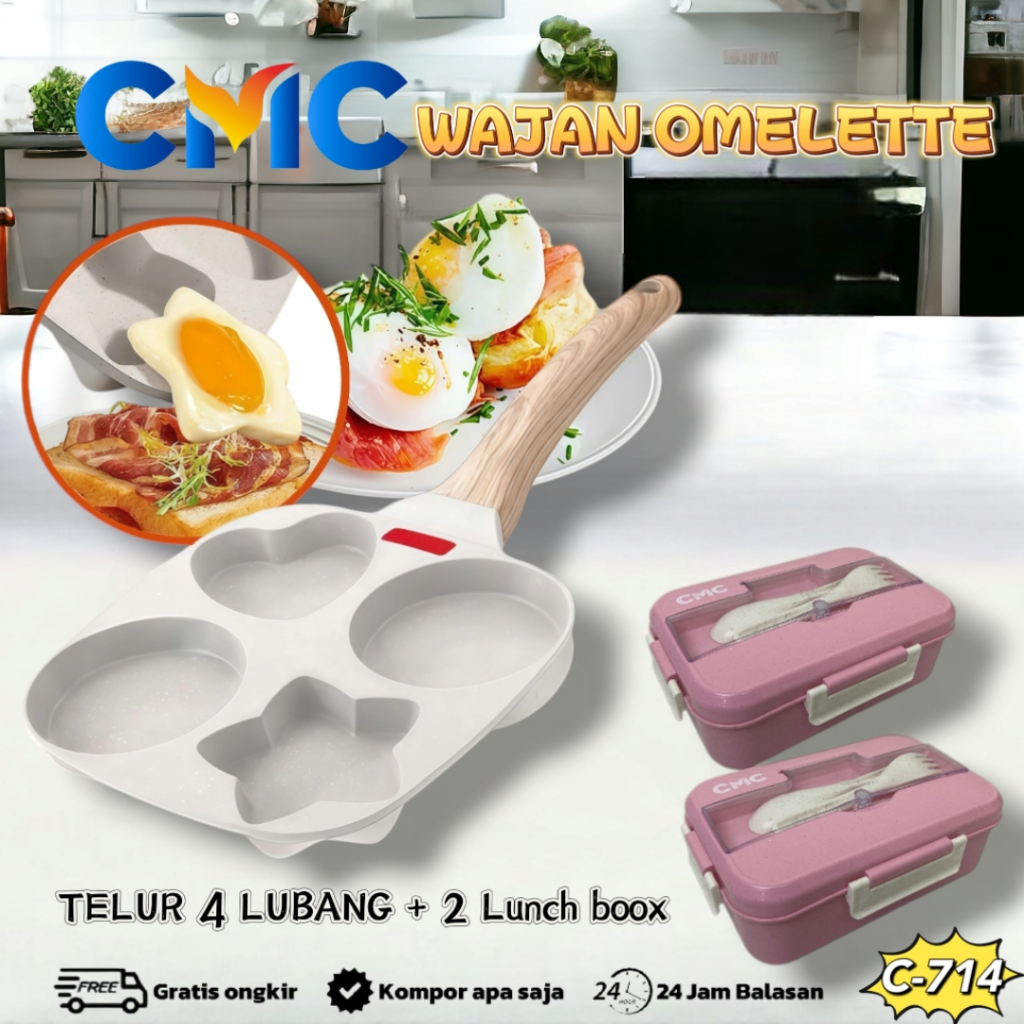CMC[COD]Bundling Spesial Teflon 4 sekat+2 LUNCH BOOX/C-714