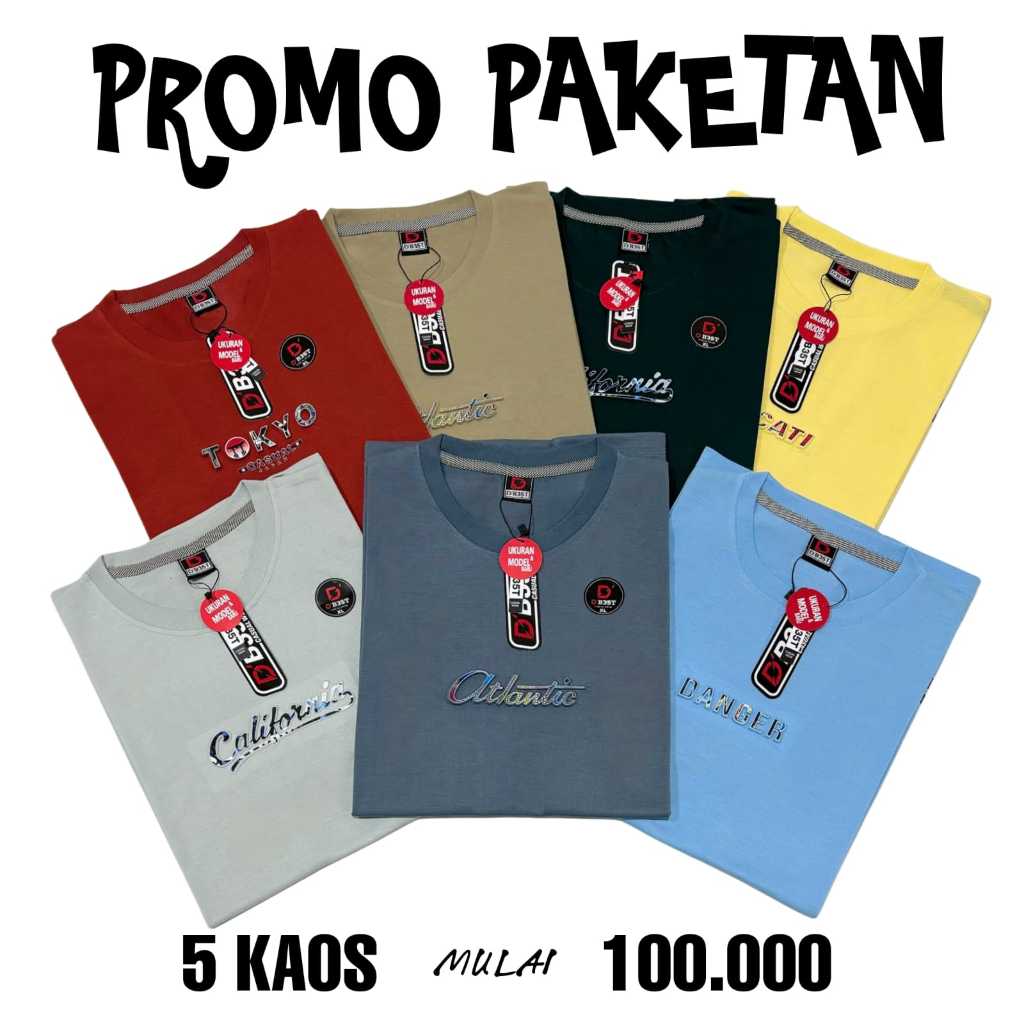 PROMO 5PCs 100Ribu Kaos BRANDED Pria Wanita / kaos dbest / kaos distro / baju kaos pria 100 dapat 5
