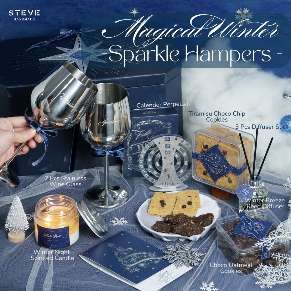 

Hampers Natal Parcel Christmas Magical Winter Hadiah Custom Stainless Wine Glass Scented Candle Reed Diffuser Sparkle Set