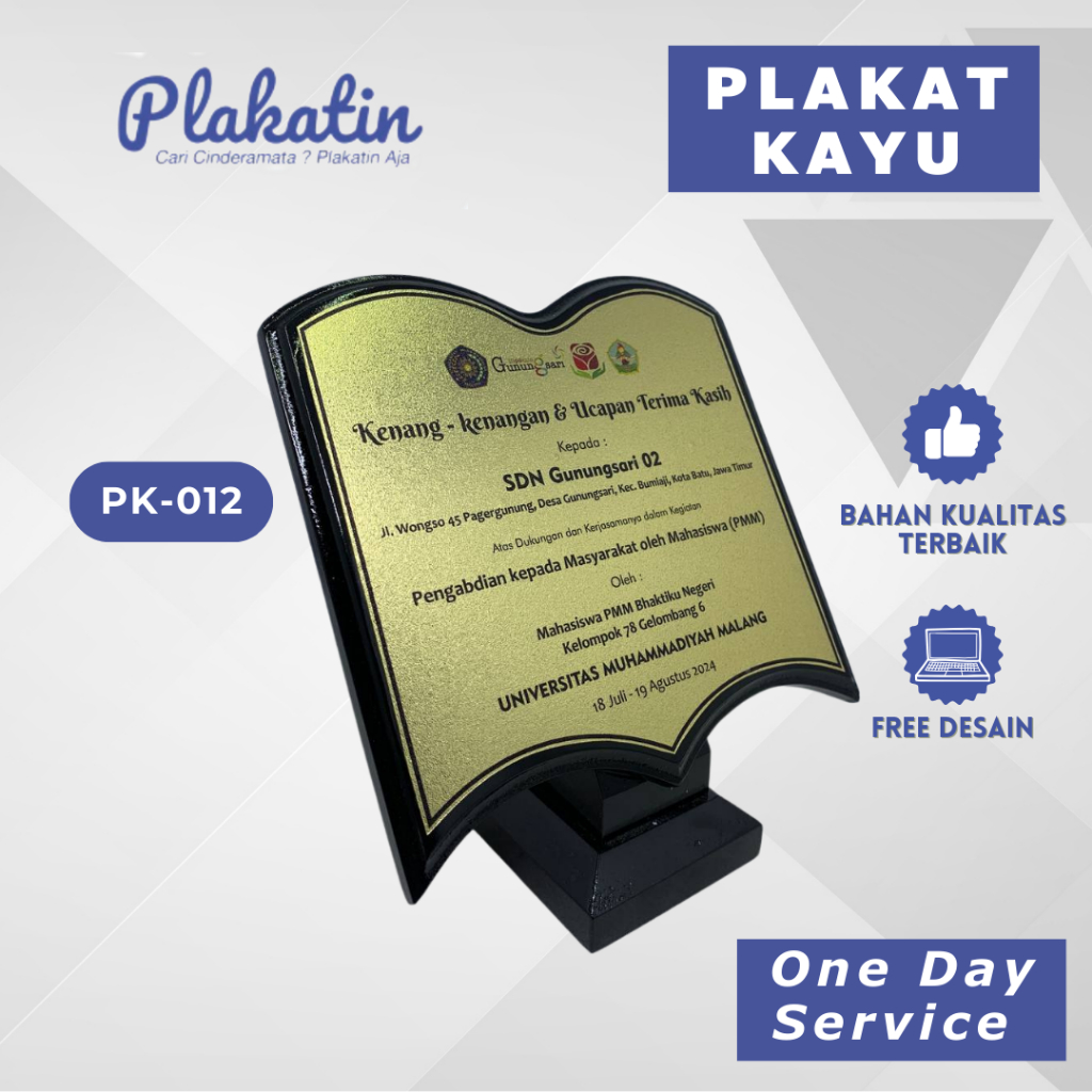 PLAKAT KAYU PENGHARGAAN NARASUMBER GURU | Cinderamata Kenang Kenangan Kantor PKL Magang