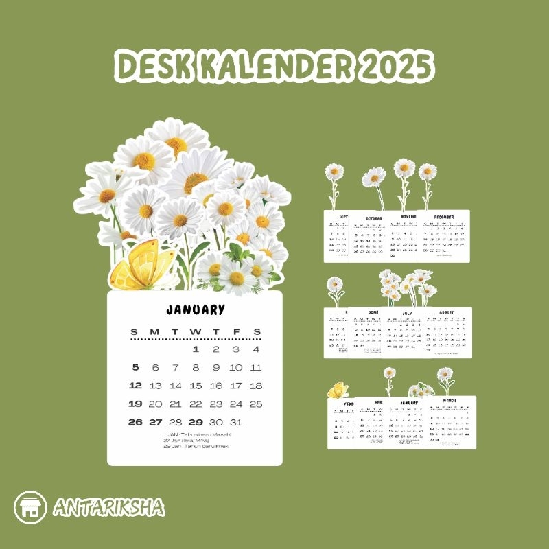 

Kalender meja 2025 Tema Yellow Flower / Kalender Aesthetic / desk Calender 2025