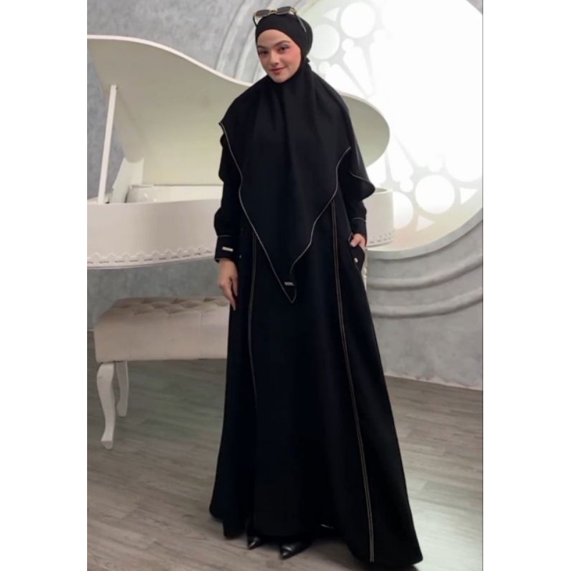 Gamis Umroh Haji  Abaya jetblack Set Kerudung  Syar'i Raudhah Busui