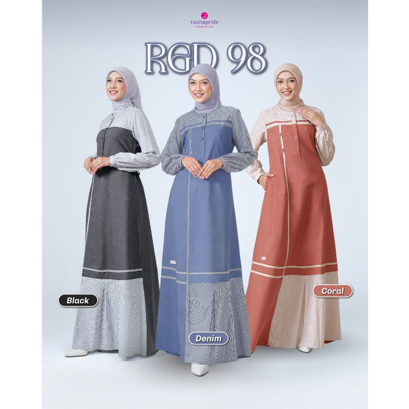 BAJU GAMIS DEWASA MOTIF SALUR RAUNA RGD 98 ORI/ BAJU GAMIS DEWASA POLOS BAHAN KATUN ADEM BY RAUNA/ G