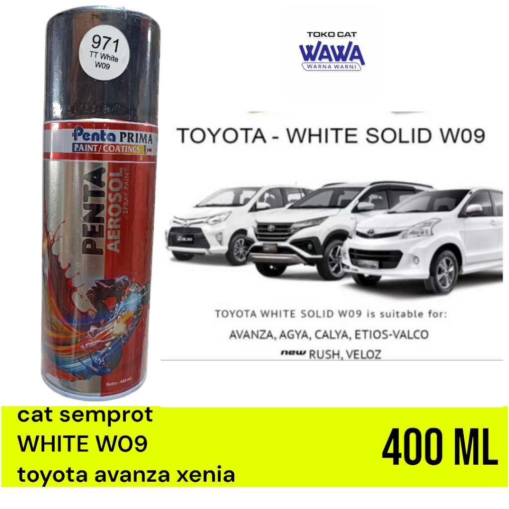 cat semprot penta aerosol putih white w09 toyota avanza 400ml sepaket clear, epoxy, white w09