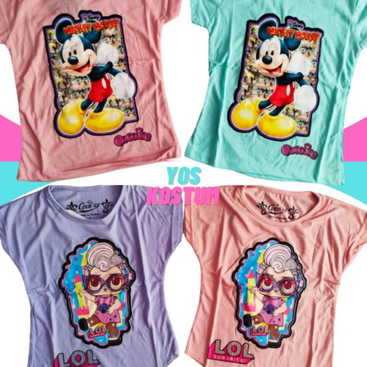 Kaos Anak Perempuan Baju Karakter Cewek Lol Mickey Minnie Mouse Coco Ice