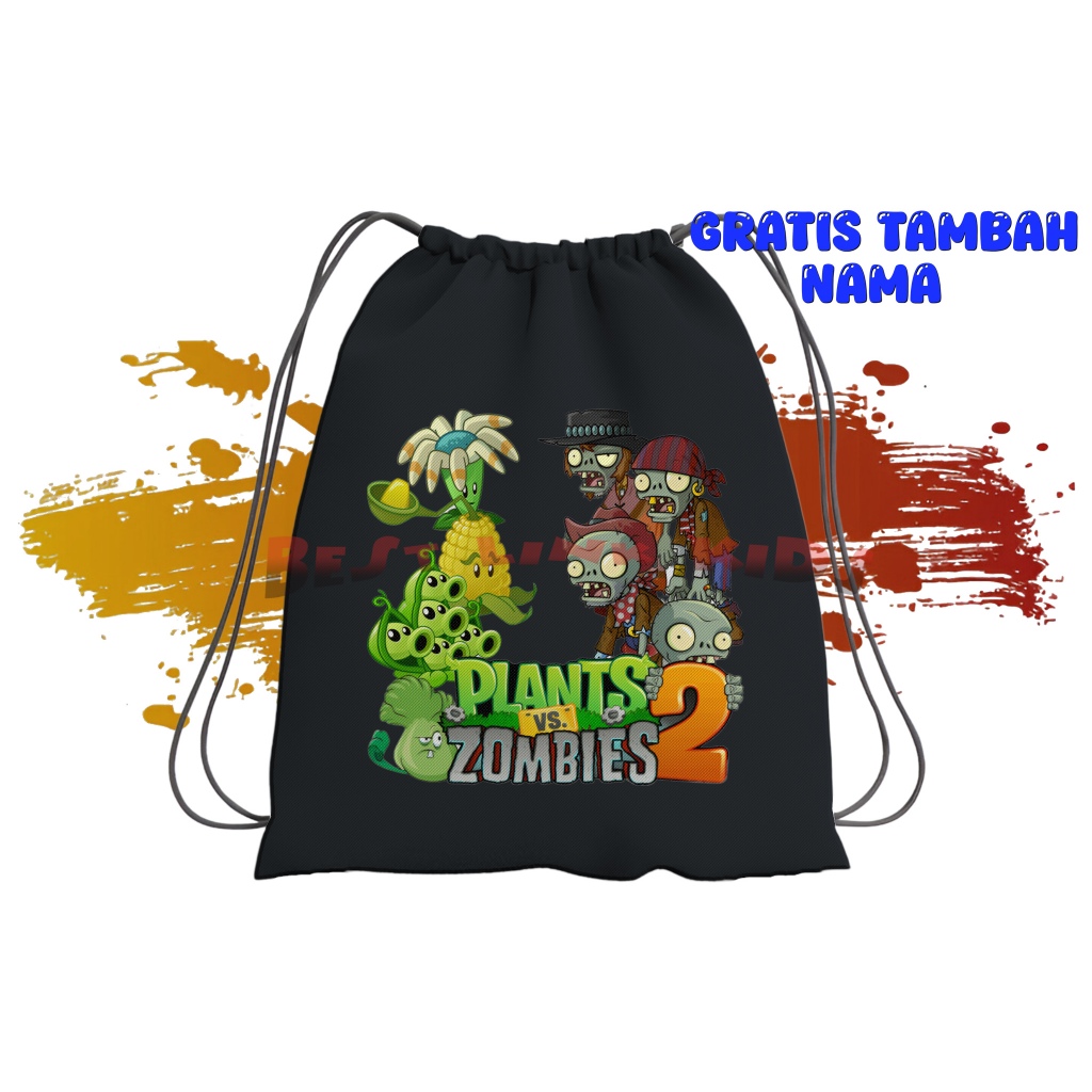 Tas Serut Anak Costum Plant vs Zombie String Bag Anak Plant vs Zombie Free Nama