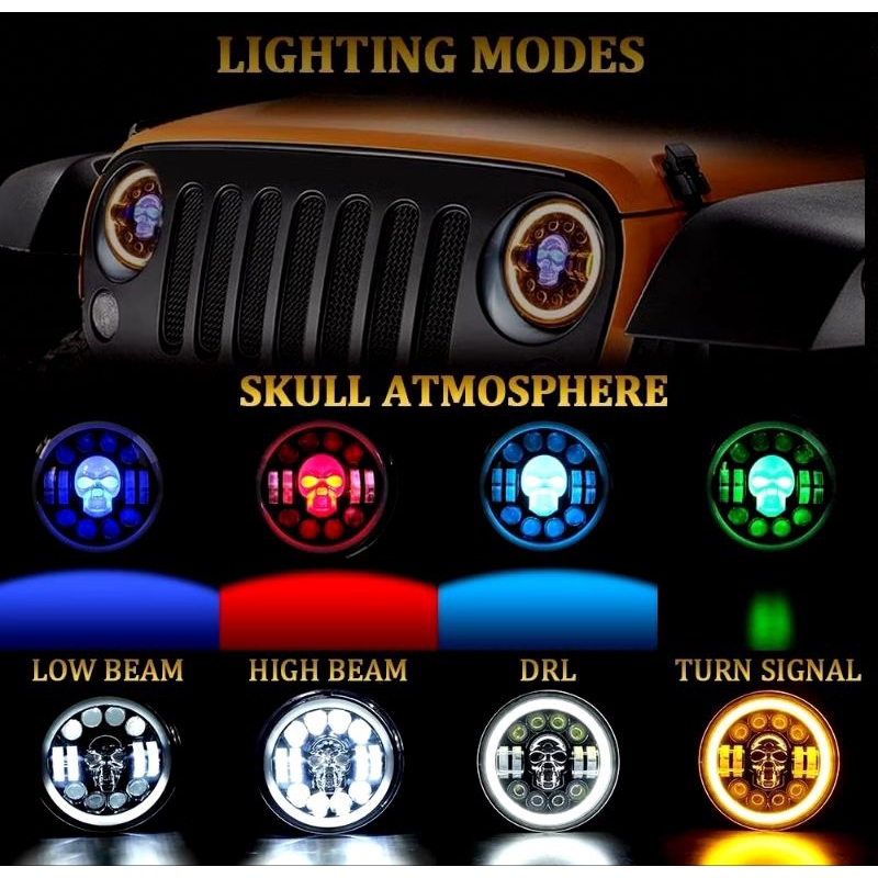 Lampu Tembak Tengkorak 7 Inch LED Bulat Lampu Depan Tengkorak 40 Watt  Lampu Tengkorak 12 Led