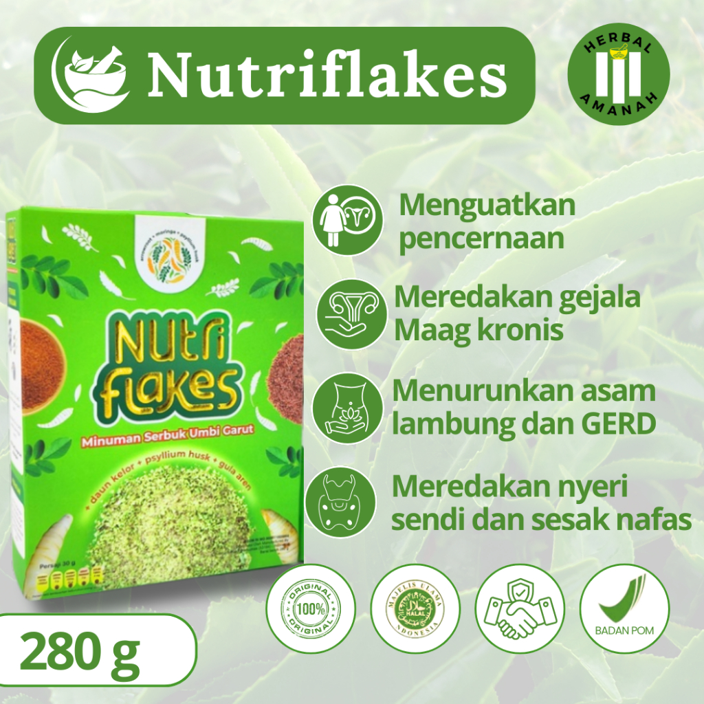 

NUTRIFLAKES Original / Sereal Umbi Garut Solusi Atasi Maag, Gerd, dan Asam Lambung Asli 100%