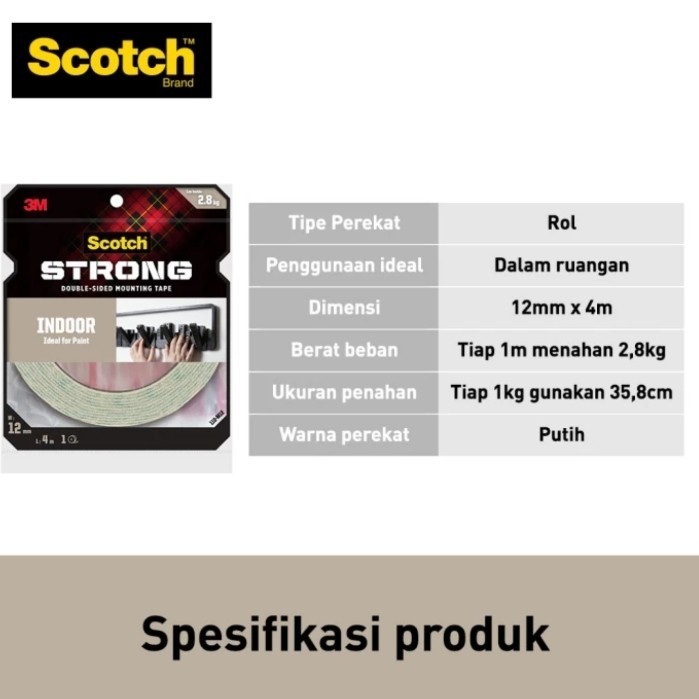 

Double Tape 3M Scotch Mounting Tape 12mm x 4 Meter 110-M12 Super Kuat
