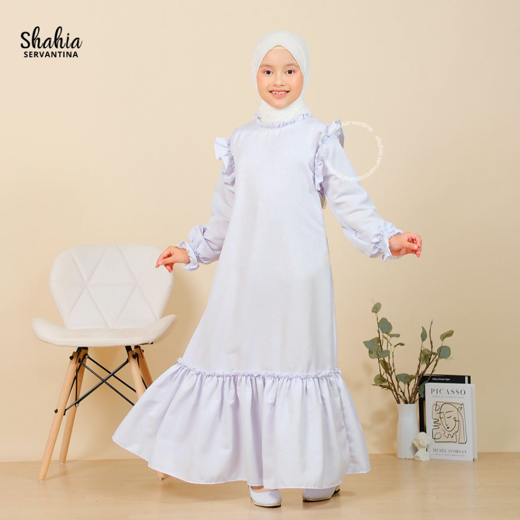 DISKON Shahia Servantina - Gamis Putih Anak Perempuan Dress Manasik Umroh Haji Baju Muslim White