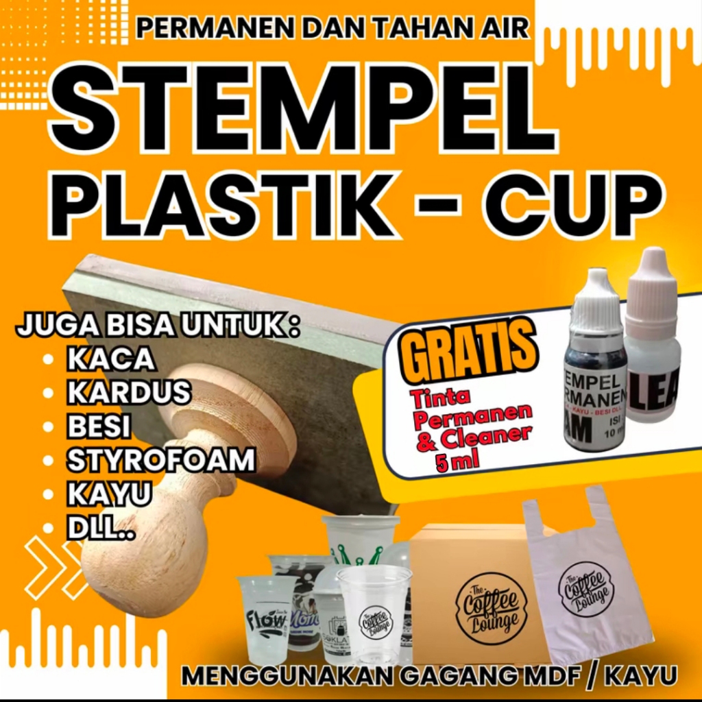 Stempel Plastik / Stempel Cup / Tinta Permanen Waterproof Free Tinta